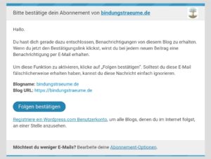 Bestätigungsmail Bindungs(t)räume-Blog